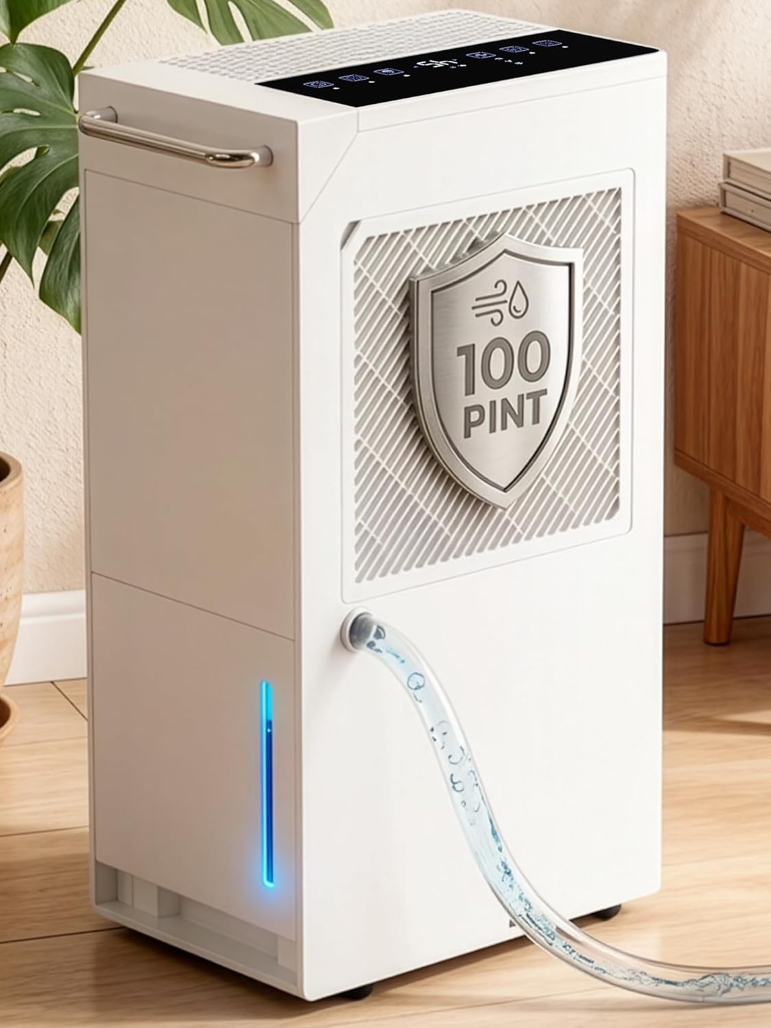 Max 100 Pint Portable Dehumidifier 5500 Sq.Ft, Dehumidifier with Drain Hose for Basement&Home, 204 OZ Water Tank, Auto Defrost, Smart Humidity Control, Energy Efficient&Quiet for Large Room Bathroom