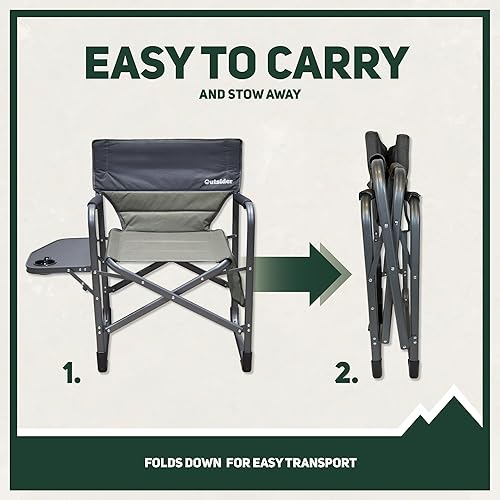 Miniatura 6 de OUTSIDER Silla de campamento portátil de aluminio plegable y ligera con mesa auxiliar y bolsa de almacenamiento para camping, césped, deportes y