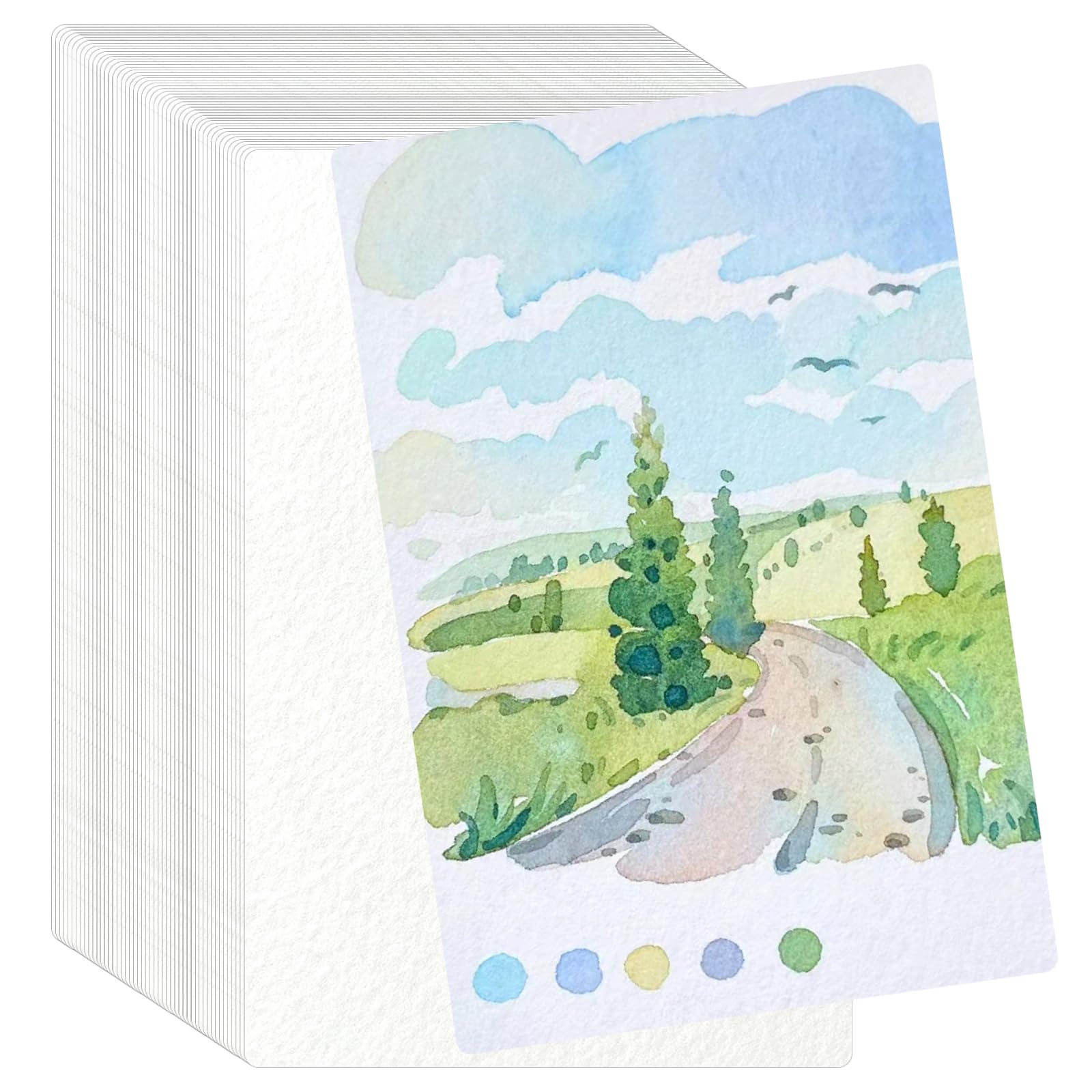 50 Sheets Watercolor Paper Bulk 5 x 7 Inch Cold Press Thick Water Colour Paper Cotton White Art Paper for Kids Students Artists Drawing Paint