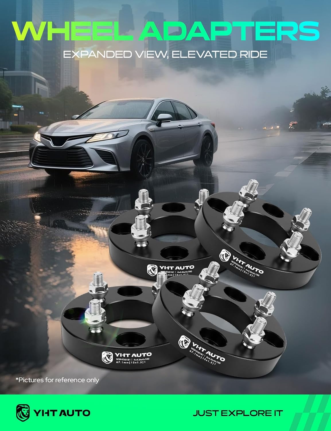 YHTAUTO 4x4.5 to 4x100 Wheel Adapters 1 Inch Compatible with Ford, Toyota, Honda, Hyundai, Kia, Mazda, Suzuki, Volvo, Mercury Models, w/ M12x1.5 & 12.9 Grade Studs, 67.1mm Center Bore 4 Lug 4PCS Black