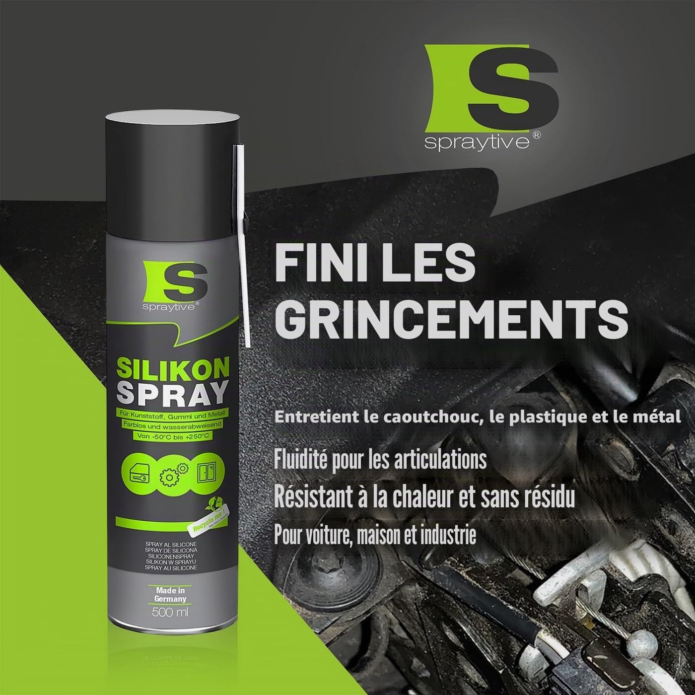 6 x 500 ml spray silicone - Lubrifiant et spray lubrifiant pour voiture, caoutchouc, plastique et métal - Incolore, hydrofuge, sans résidu, de -50 °C à +250 °C - Fabriqué en Allemagne