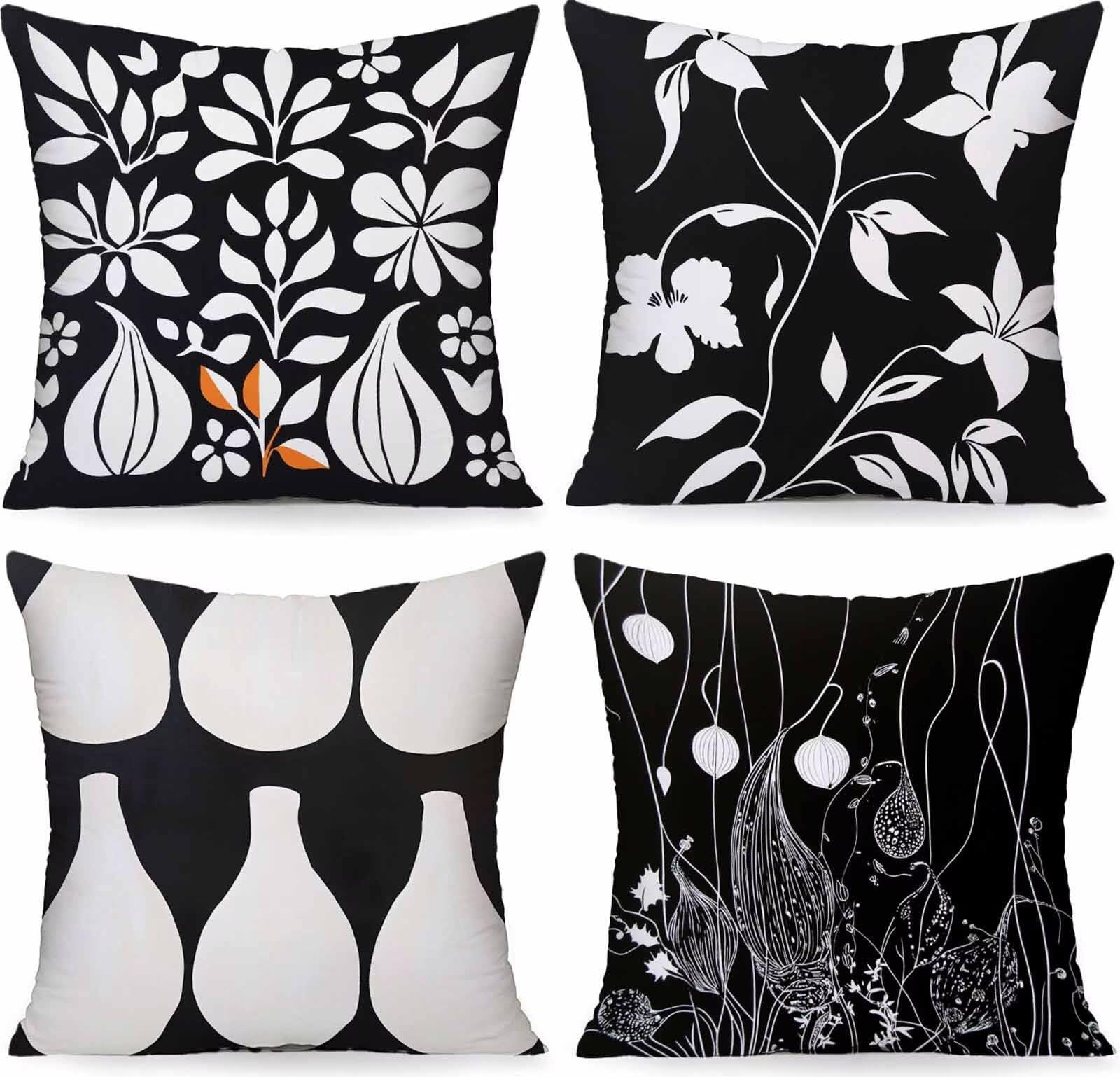 Housse de coussin imperméable 55x55cm noir lot de 4 avec zip caché