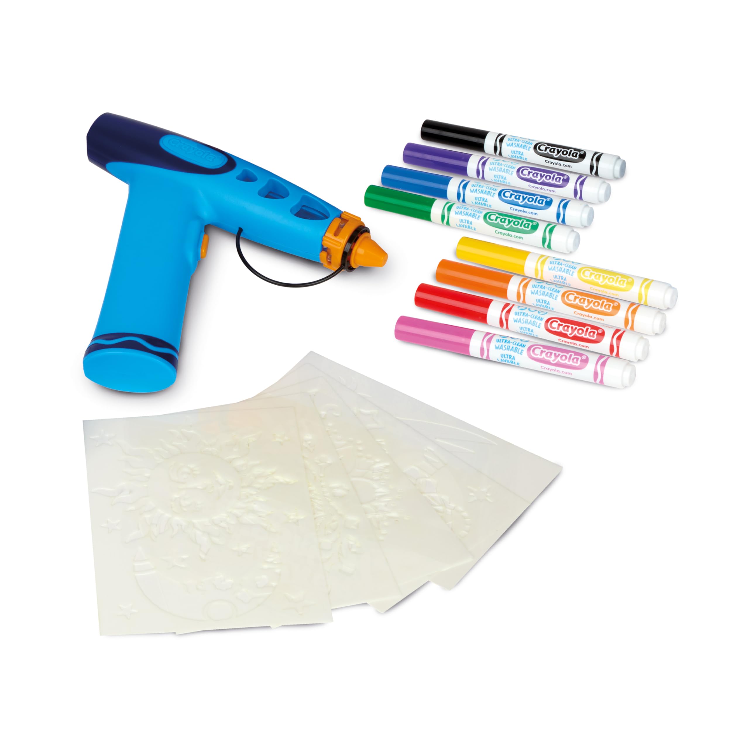 CRAYOLA Marker Airbrush – Aerógrafo Creativo para niños con 8 rotuladores Lavables y 5 Plantillas – Juguete Educativo para Actividades artísticas, a Partir de 6 años, 74-7696