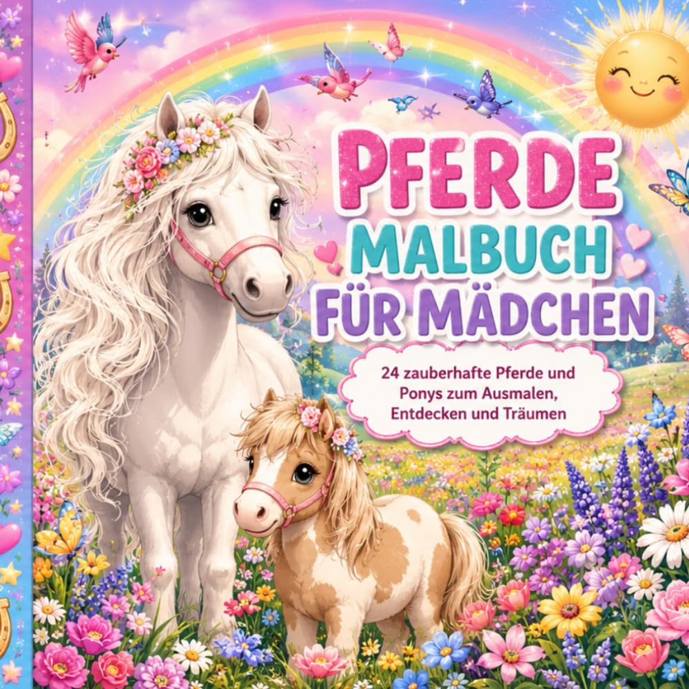 Pferde Malbuch für Mädchen: 24 zauberhafte Pferde und Ponys zum Ausmalen, Entdecken und Träumen