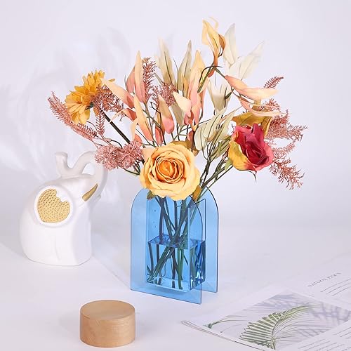 Miniatura 5 de Centro de mesa de jarrón de flores de acrílico con arco azul, decoración de habitación estética, moderna mesa de acrílico para el hogar o boda, mesa