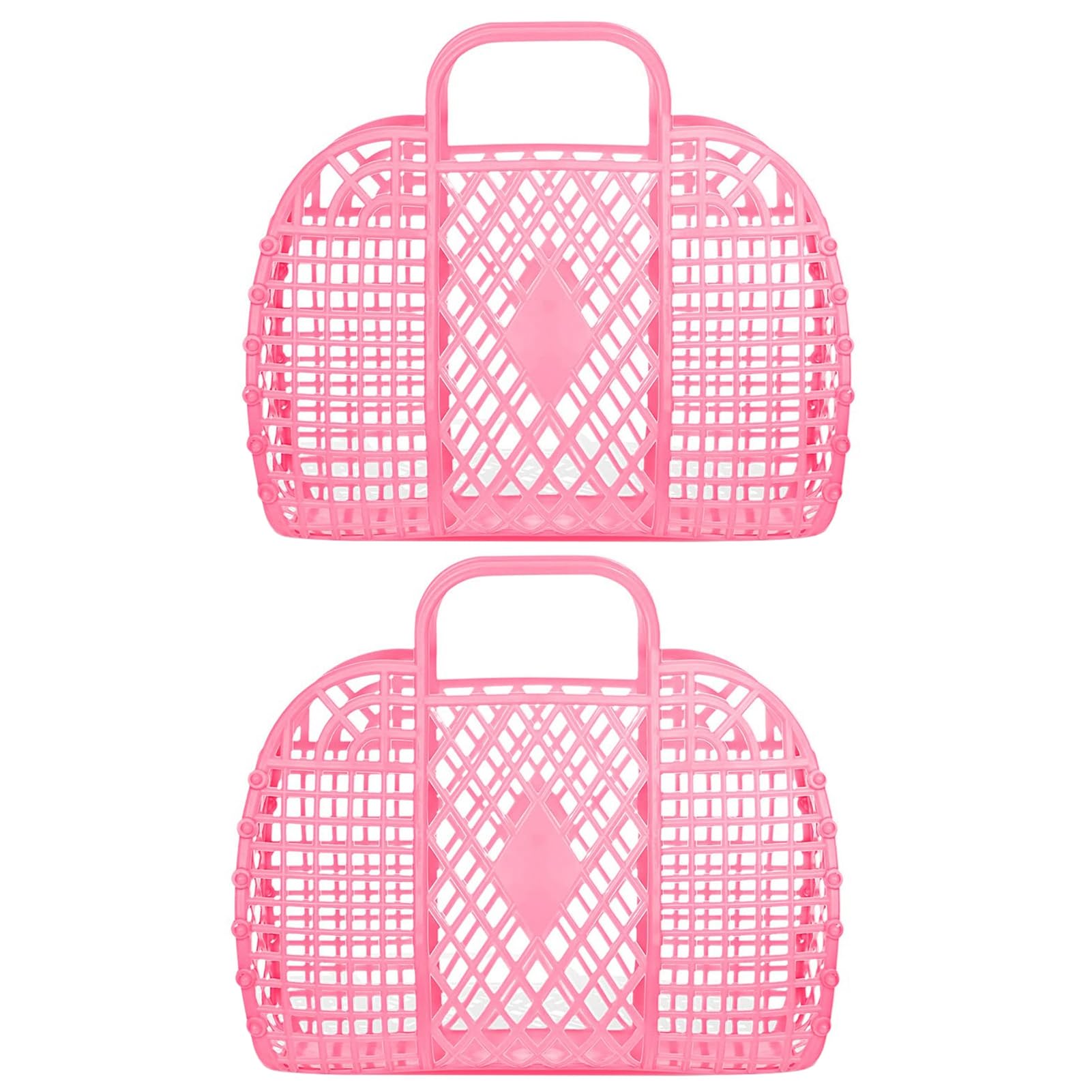 Tinysiry Hot Pink 2Pcs Hollow Storage Basket With Handle, Beach Basket Sundries Storage Container Bath Basket Shopping Basket, Plastic Storage Bin For Home, Washing Storage Basket