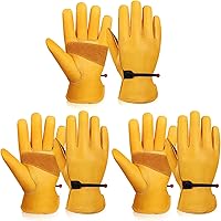 OZERO 3 Pairs Large Leather Work Gloves Men Women - Heavy Duty Cowhide Gardening Mechanic Driving Ranch Gloves