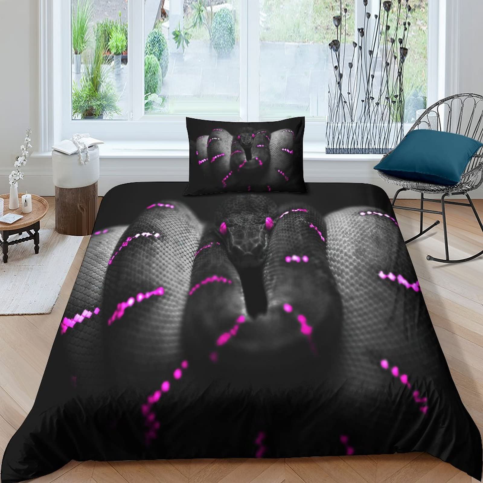 Housse de couette serpent zippée en microfibre douce et anti-plis