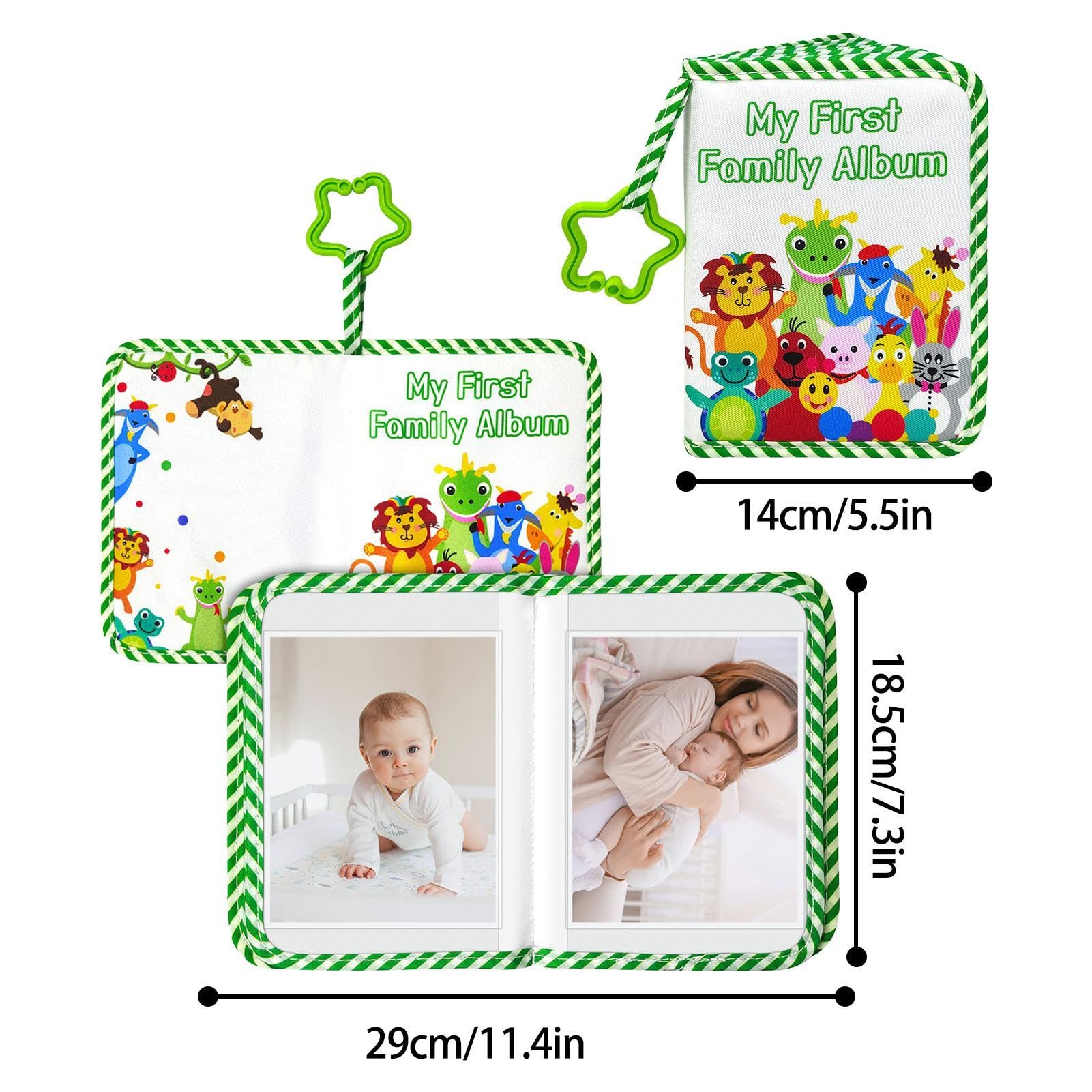 Album Photo Bébé En Tissu Avec Crochet étoile - Pour 17 Photos 4x6", Motif Animaux, Souvenir Familial