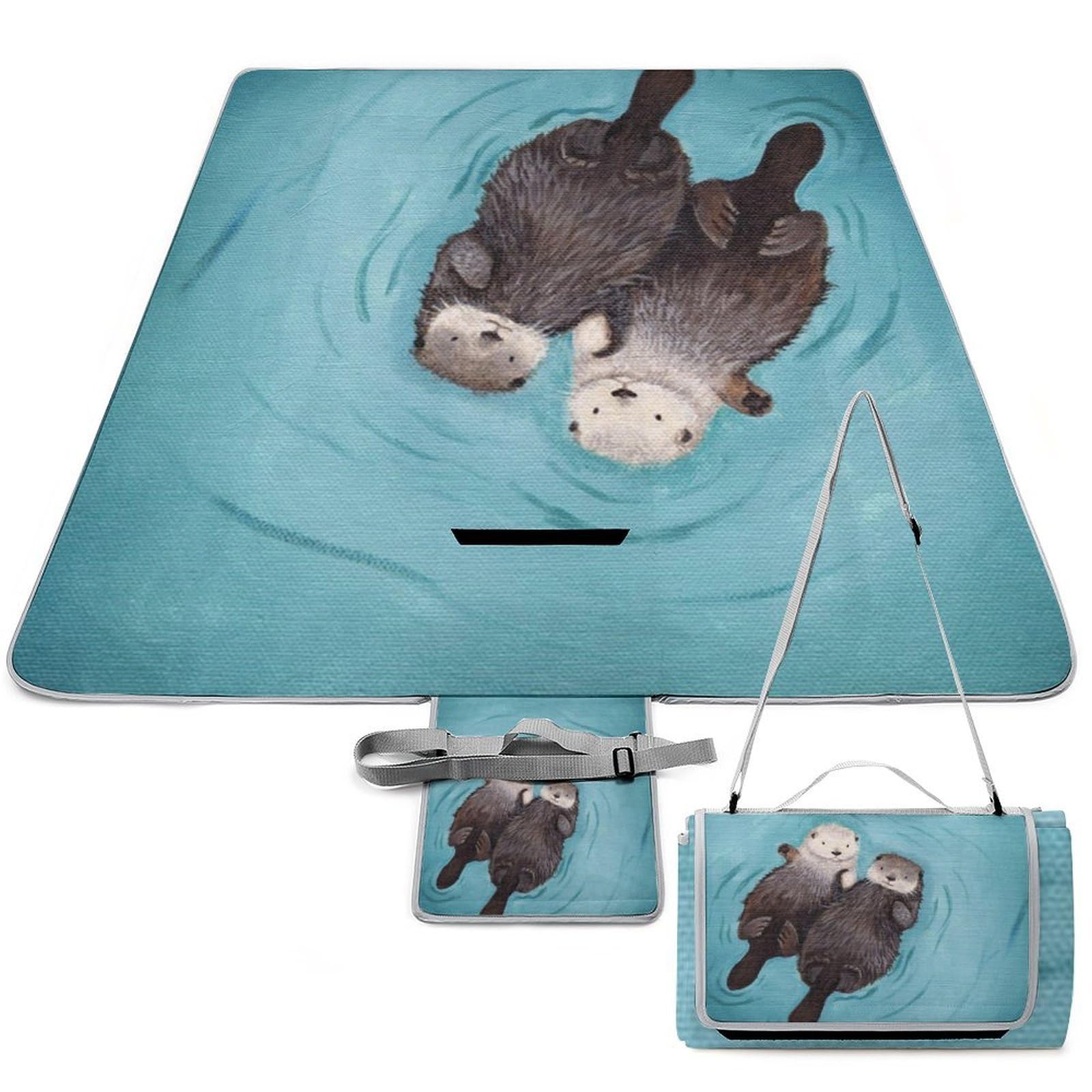 Couverture de pique-nique loutres tendre imprim&eacute; nappe de sol familiale pour parcs et plages