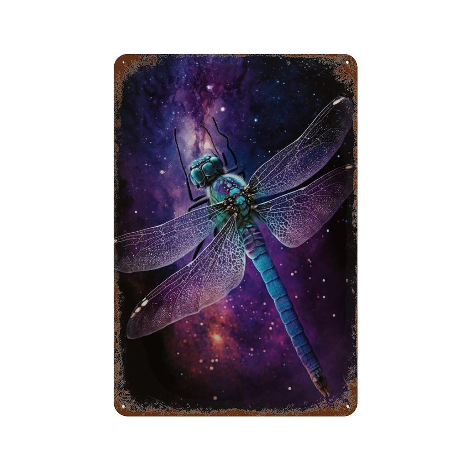 Cosmic Dragonfly Art Print-6 Retro Metal Sign 11.8"x7.9", Vintage Wall Decor for Bistro, Counter And Cafe Decor