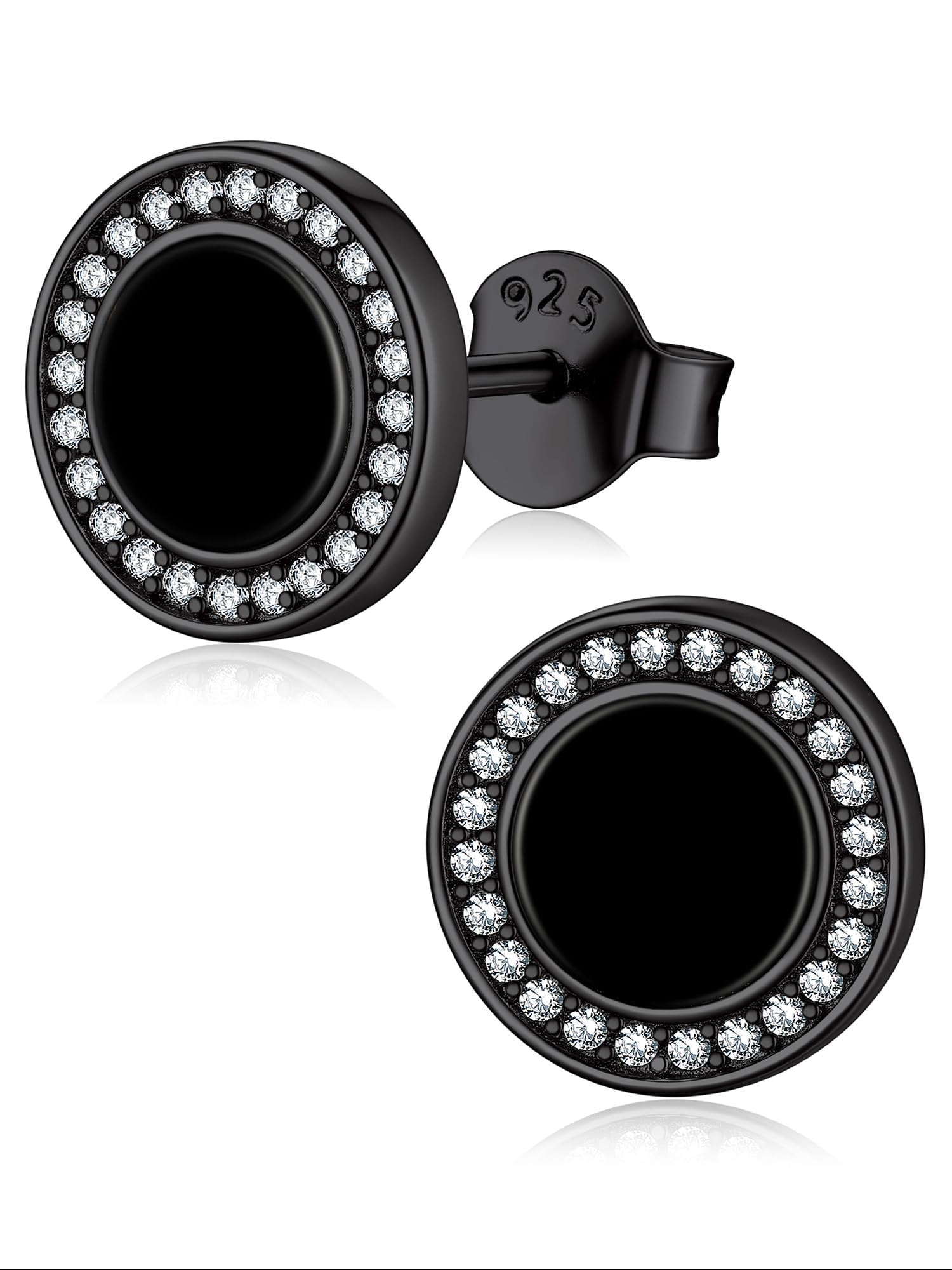 ChicSilver 925 Sterling Silver Viking Rune Natural Black Onyx Stud Earrings For Women Men