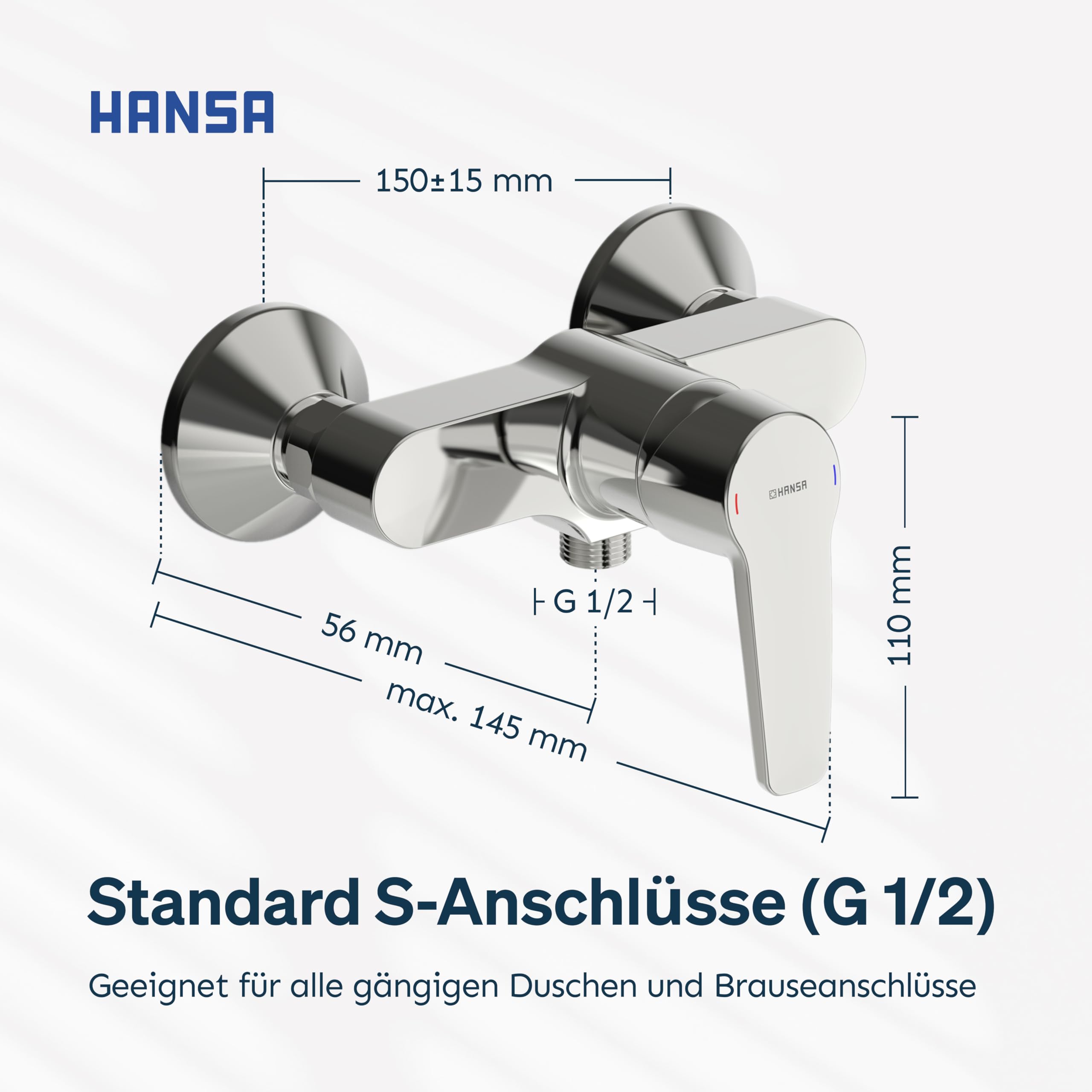 HANSA POLO Duscharmatur I Einhebelmischer aus DZR-Messing zur Wandmontage I Mischbatterie Dusche mit Temperatur- und Wassermengenbegrenzer I G 1/2 Standard-Anschluss für Duschkopf mit Schlauch | Chrom