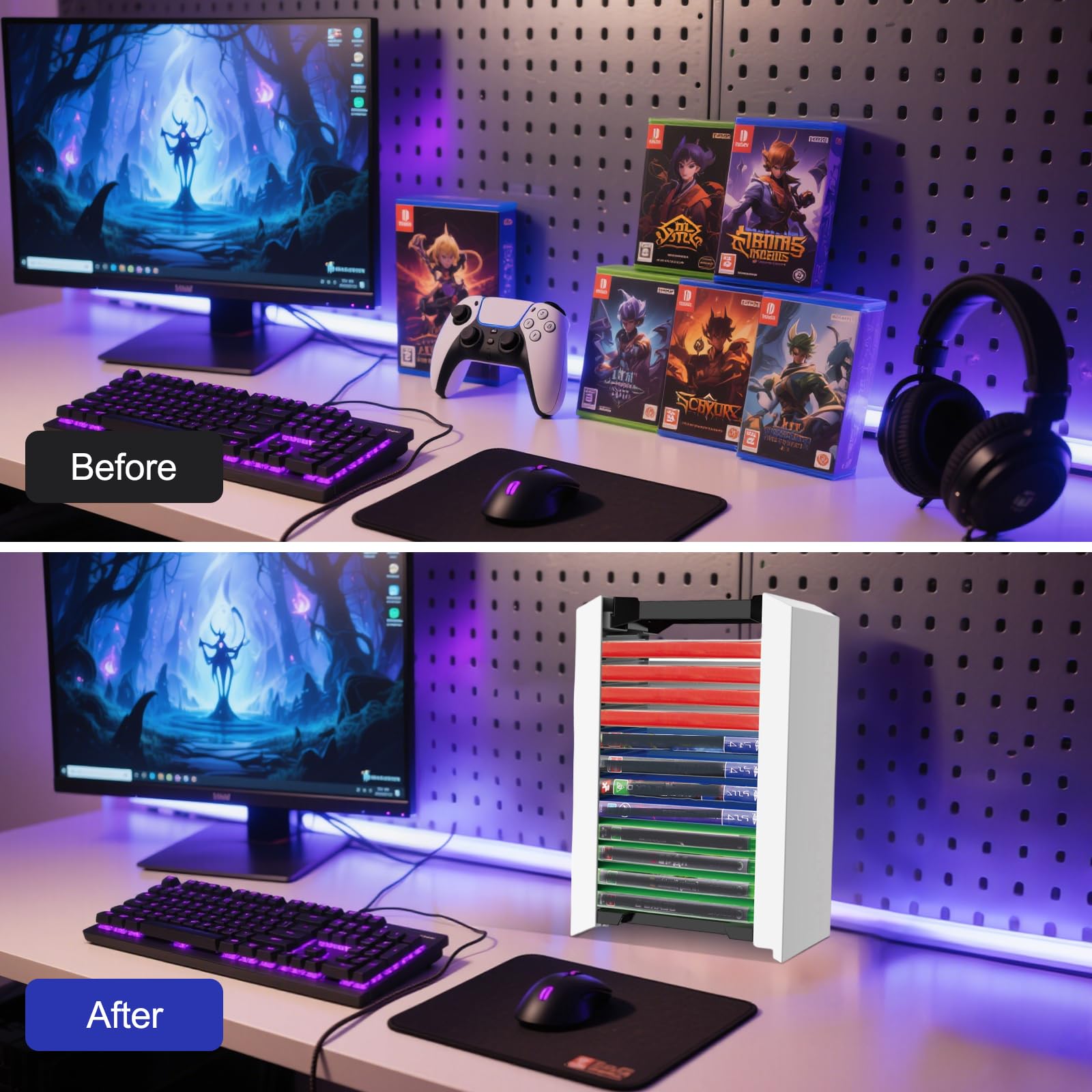 NCONCO Scatola di immagazzinaggio, torre per giochi PS5, torre dei dischi da gioco, organizzatore di accessori da gioco, 12 supporti per dischi da gioco per PS5, PS4