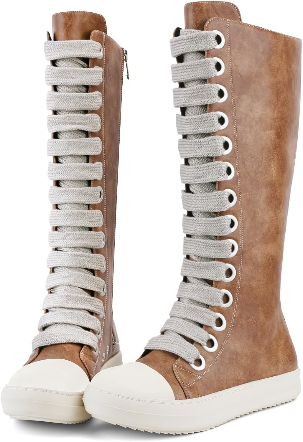 IMPREMEY Womens Knee-High School Bicycling Boots Thick Laces Comfort Platform Walking Boots with Zipper Campus Campaigns Boots
