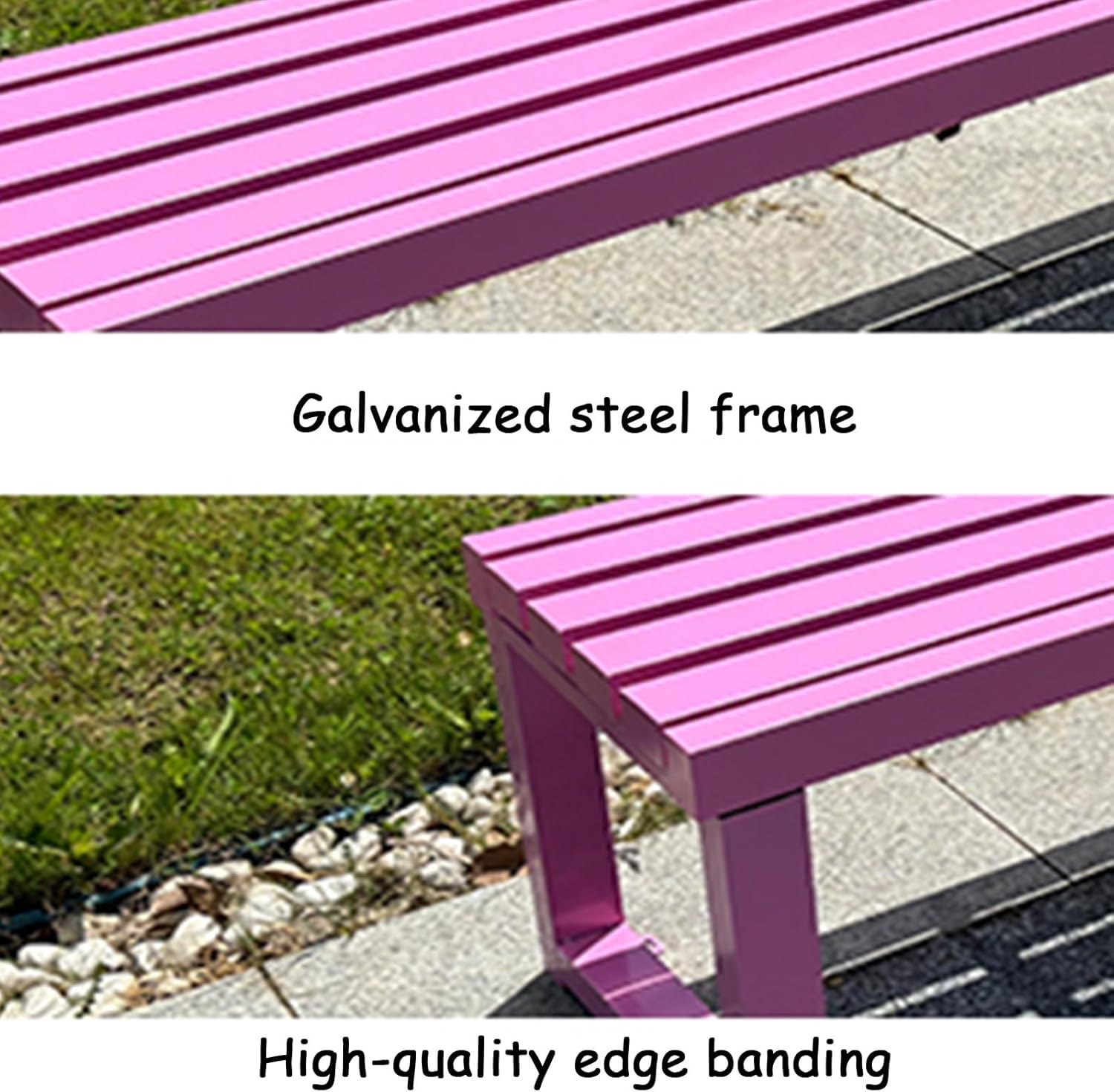 Metal Bench, Garden Bench for Outside, Backless, Outdoor Park 2-Person Seat，Garden Furniture(Pink,100cm)