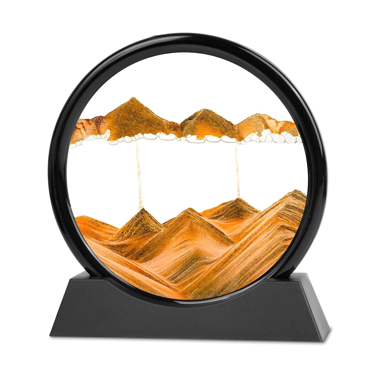 Evilia Ecom Moving Sand Art, 3D Liquid Motion Deep Sea Sandscape Color Quicksand Decor, Round Glass Flowing Sand Art Sandscapes Picture, Relaxing Desktop Home Office Work Decor, 7 inch Yellow