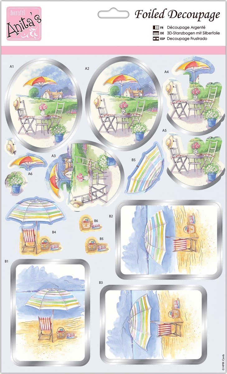 Docrafts Multi Anita's A4 Seat In The Sun Coloured Foiled Decoupage Sheet, Accessories Supplies For Craft, Paper Craft, Scrapbooking, Card Making, Origami, Ideal For Adult Craft, Adds Textured Pattern To Crafts