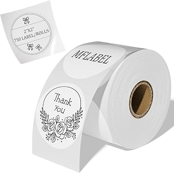 MFLABEL 2" 750 Labels White Circle Direct Thermal Stickers Labels Roll Compatible with Zebra, Rollo, MUNBYN, Self-Adhesive Round Direct Thermal Labels