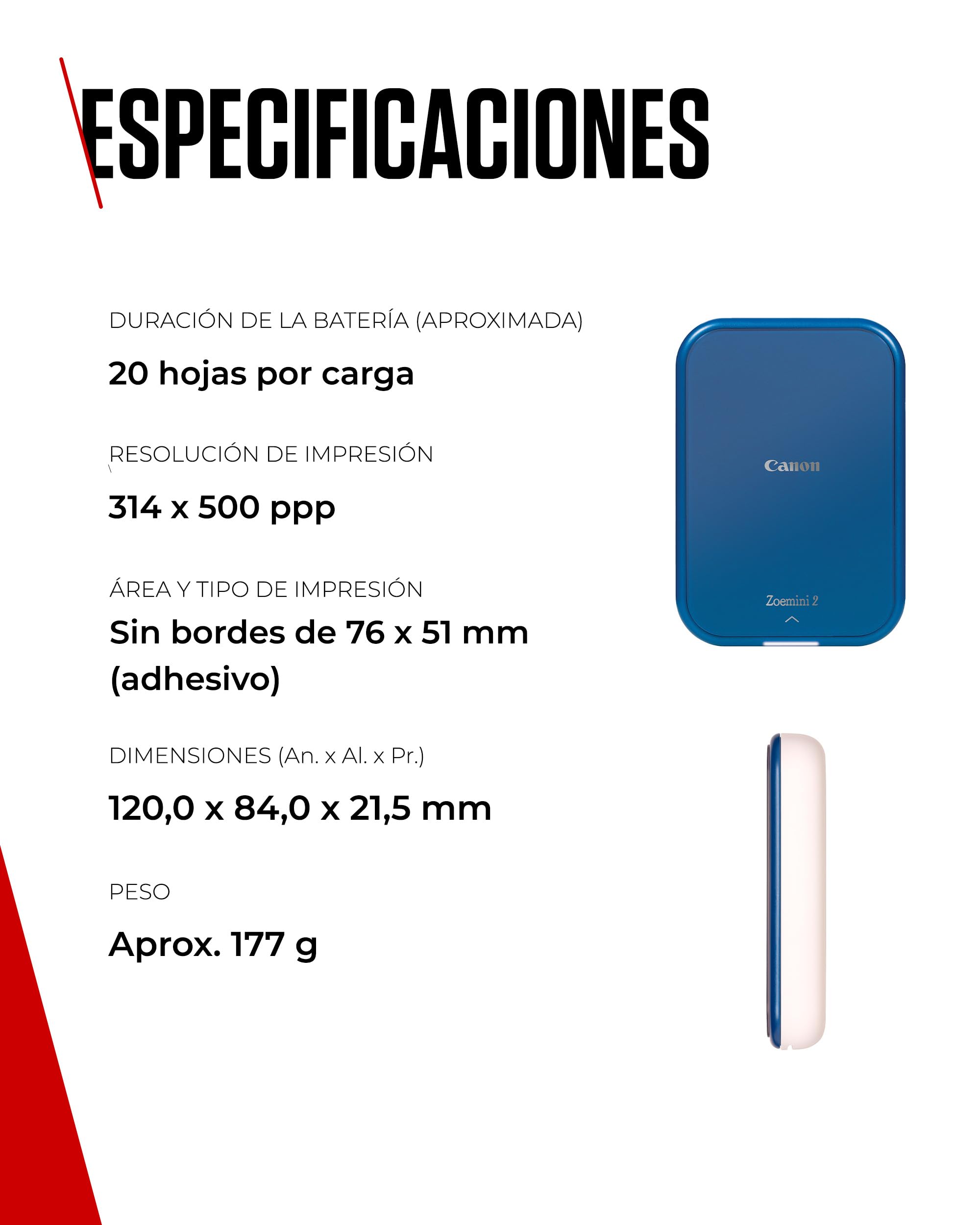 Canon Kit Zoemini 2 Impresora fotográfica + Papel fotográfico Zink 20 Piezas + Papel ZP-2030 (20 Hojas) + 10 Pegatinas Circulares (para Smartphone, USB C, Bluetooth, impresión móvil) Azul Marino