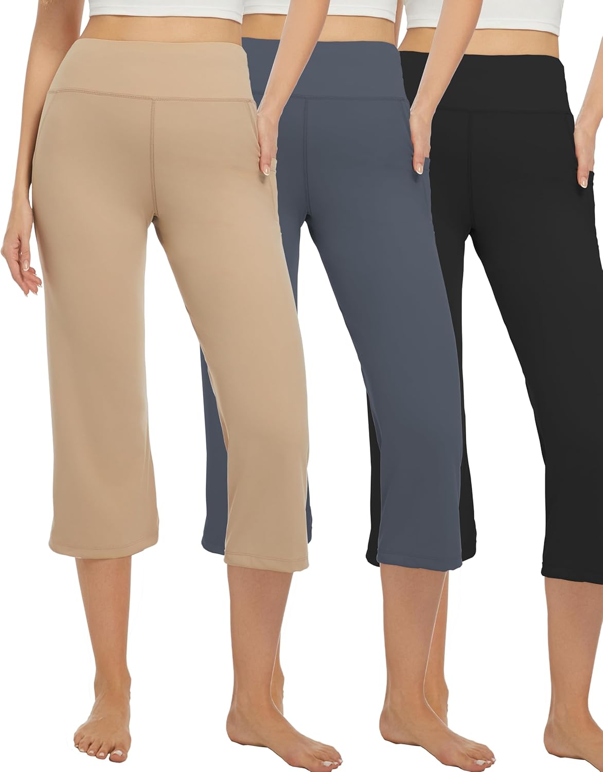 XFIFM 3 Pack Yoga Pants Women's Yoga Capris Pants High Waist Leggings Crop Athletic Exercise Workout Capris Straight Leg 21"