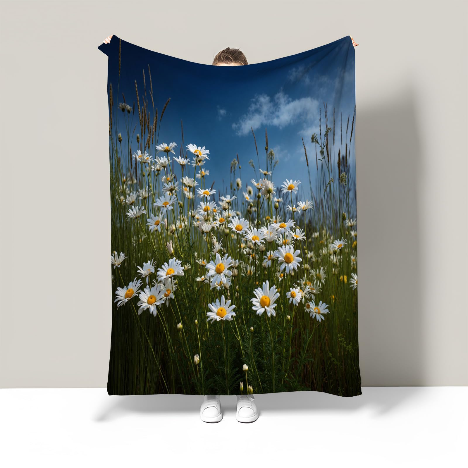 Couverture flanelle marguerites luxe 150x200cm plaid chic