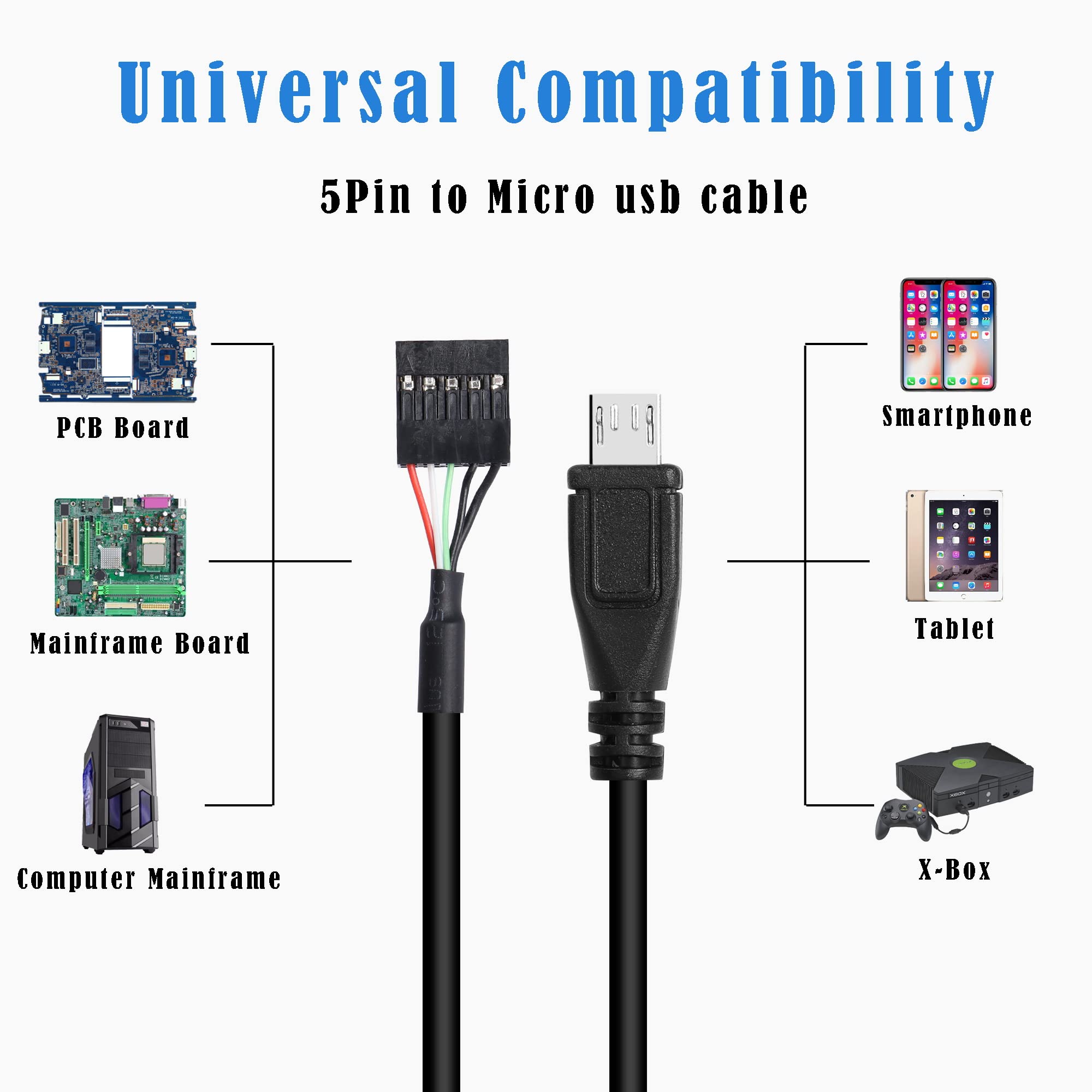 Micro USB Auf USB Header Kabel – 9-Pin Dupont Verlängerung, 50 Cm, Für Motherboard & PCBs