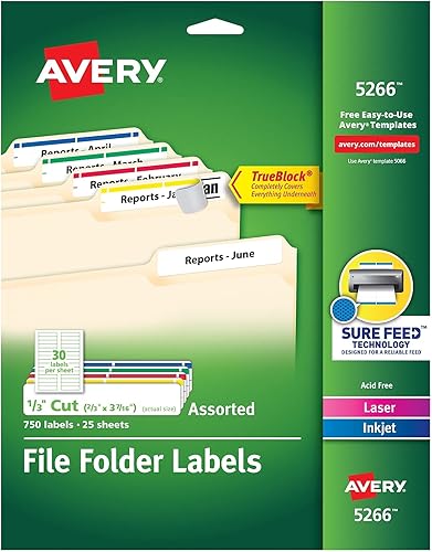 Avery 5266 Etiquetas de archivo permanentes, 13 corte, 750paquete, RdBeGnPeYw