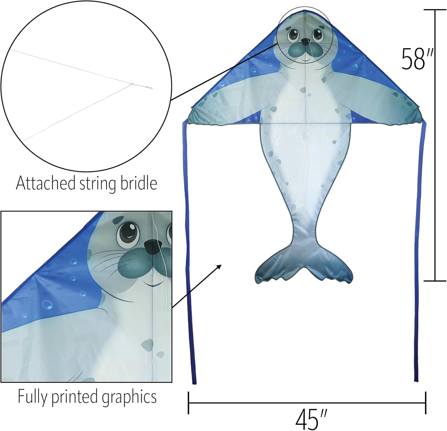 In the Breeze Sea Life Fly-Hi Kite, Single Line Kite, Ripstop Fabric, Line and Bag Included
