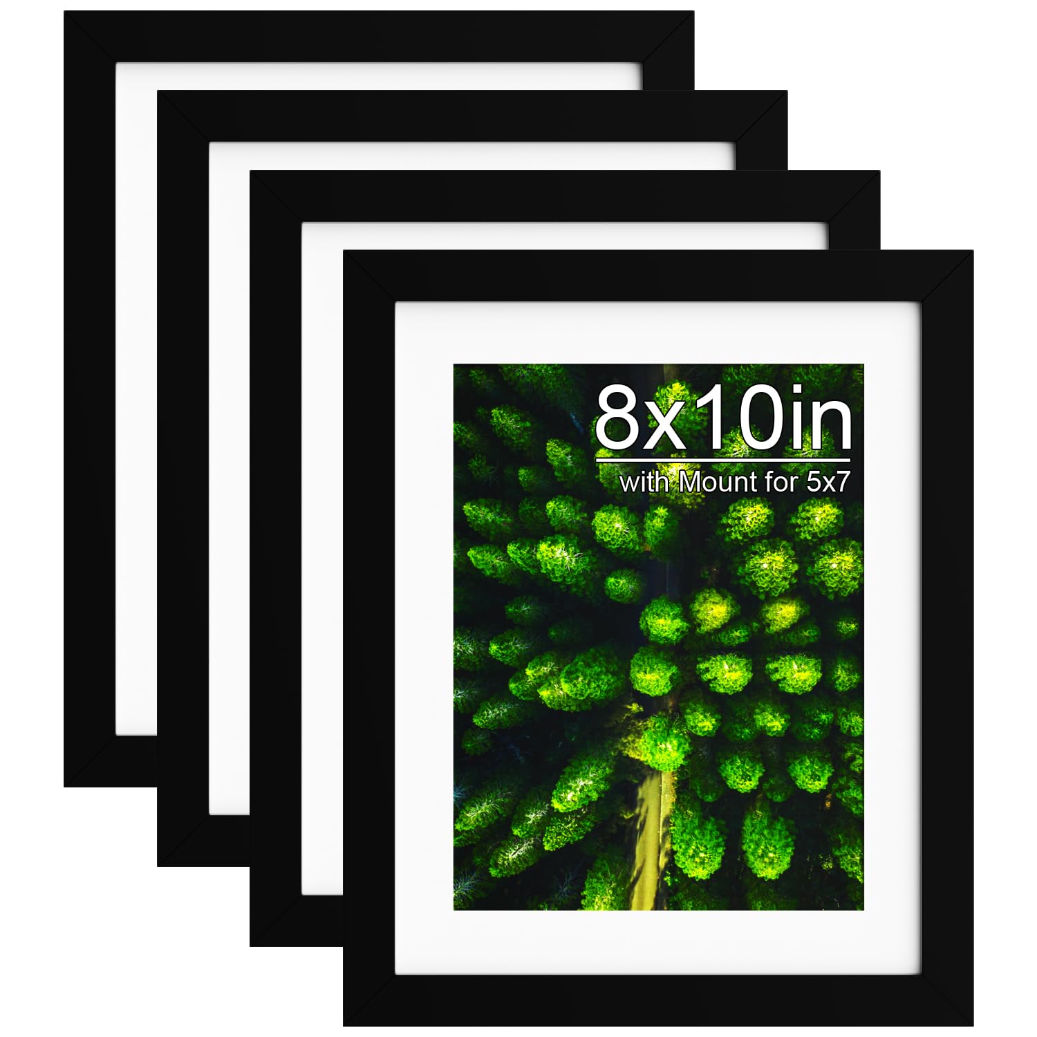 Pycisid 10x8 Photo Frame Pack of 4, Black 8x10 Picture Frame with 5x7 Mount