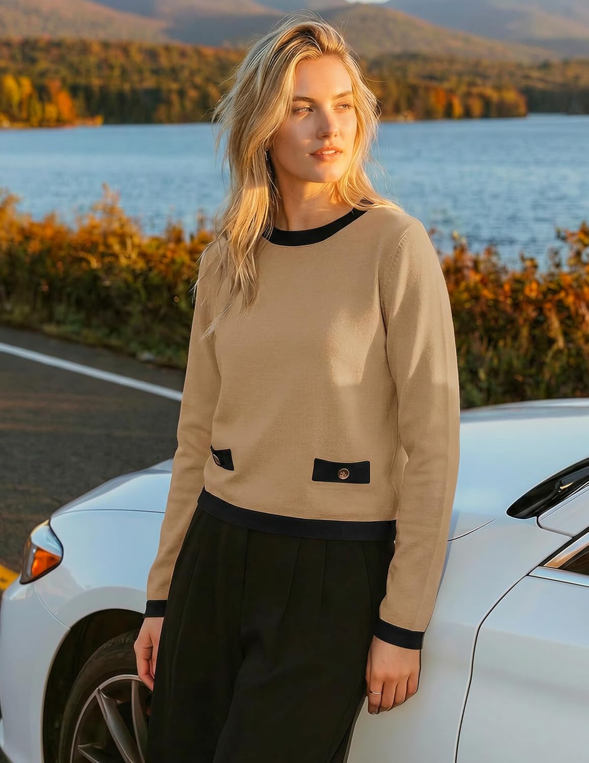 ZESICA Women's Fall Sweaters 2026 Long Sleeve Crewneck Knit Color Block Lightweight Pullover Tops Clothes - Image 3