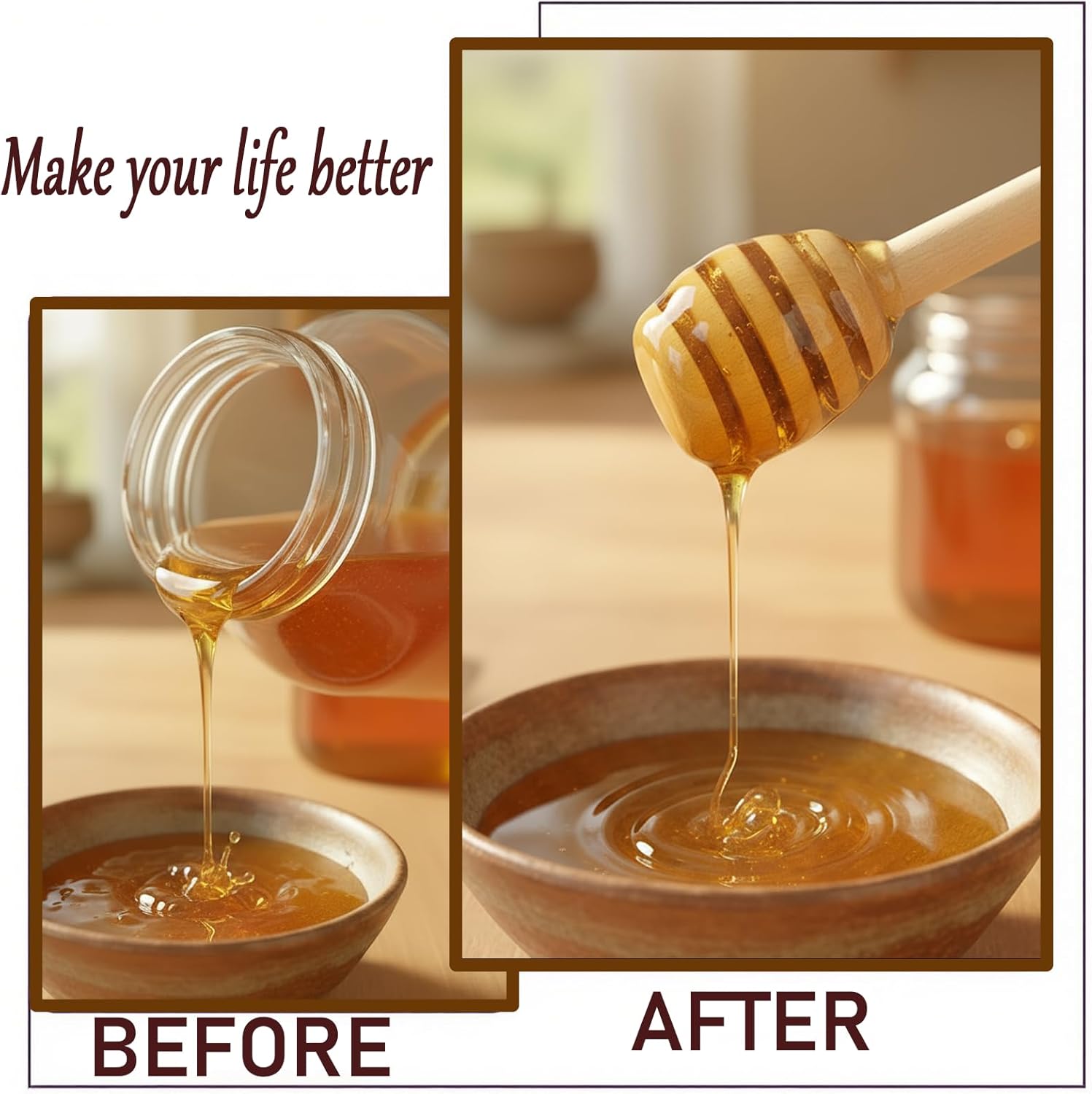 4 Pack Wooden Honey Dippers, 15cm 10cm Eco-Friendly Bamboo Honey Stirrer Sticks for Honey, Jam, Syrup, Dessert, and More-Natural Honey Mixing Spoons