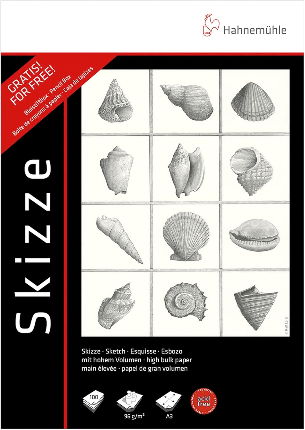 Sketch Pad + Pencil 96 g/m², DIN A3, 100 Sheets + 6 Pencils