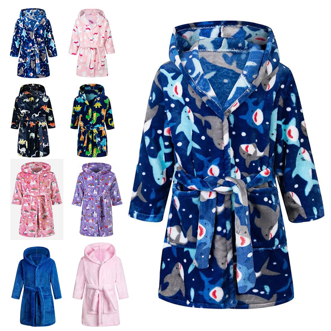 Lodunsyr Bademantel Kinder mit Kapuze für Jungen Mädchen Bademäntel Morgenmantel kuschelig warmen und weichen Pyjamas Kleinkind Coral Fleece Hoodie Roben 2-9 Jahre