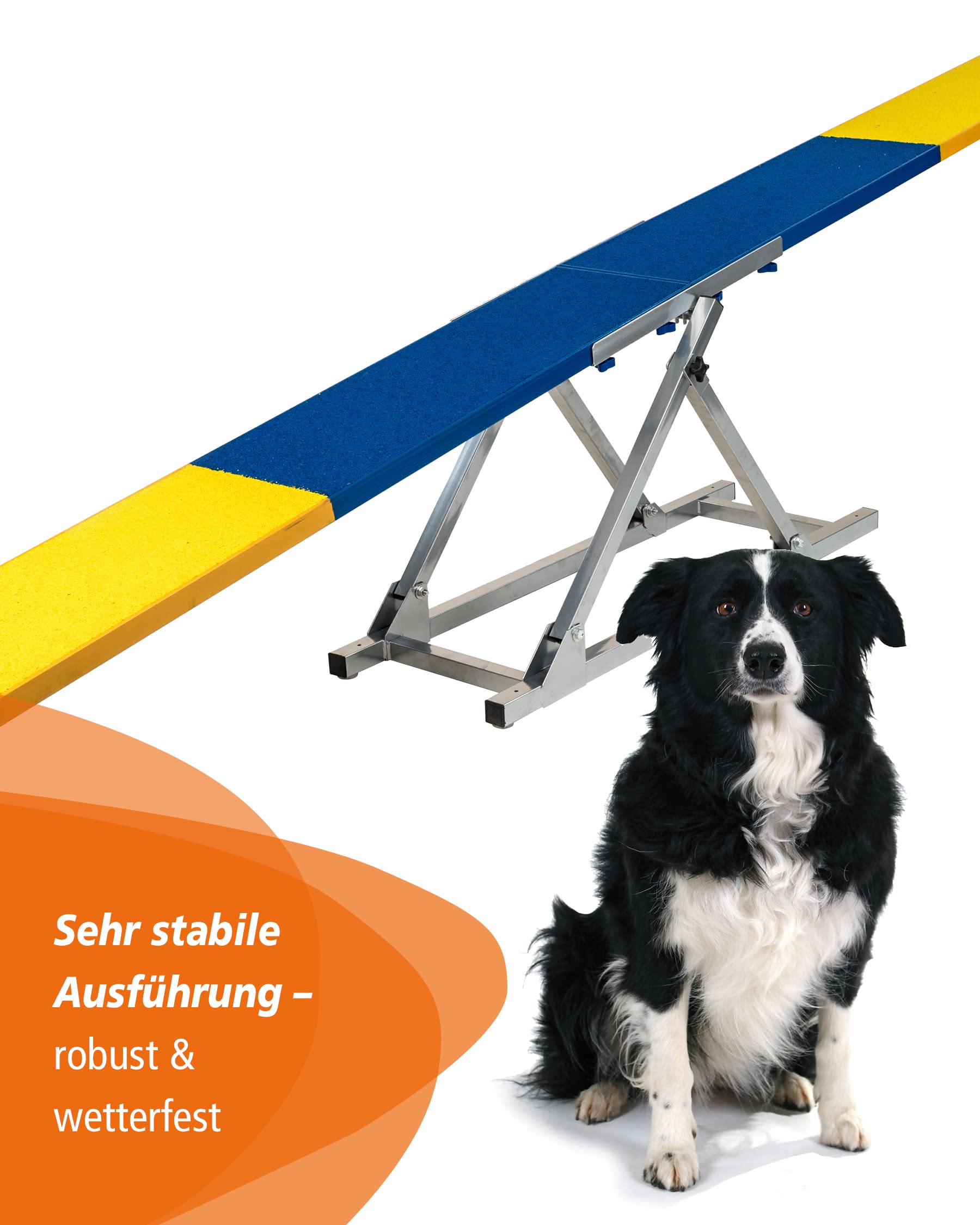 Huśtawka Agility – zgodna z FCI – z gumowaną powierzchnią bieżną i regulacją wysokości – do bezpiecznego treningu psów i turniejów