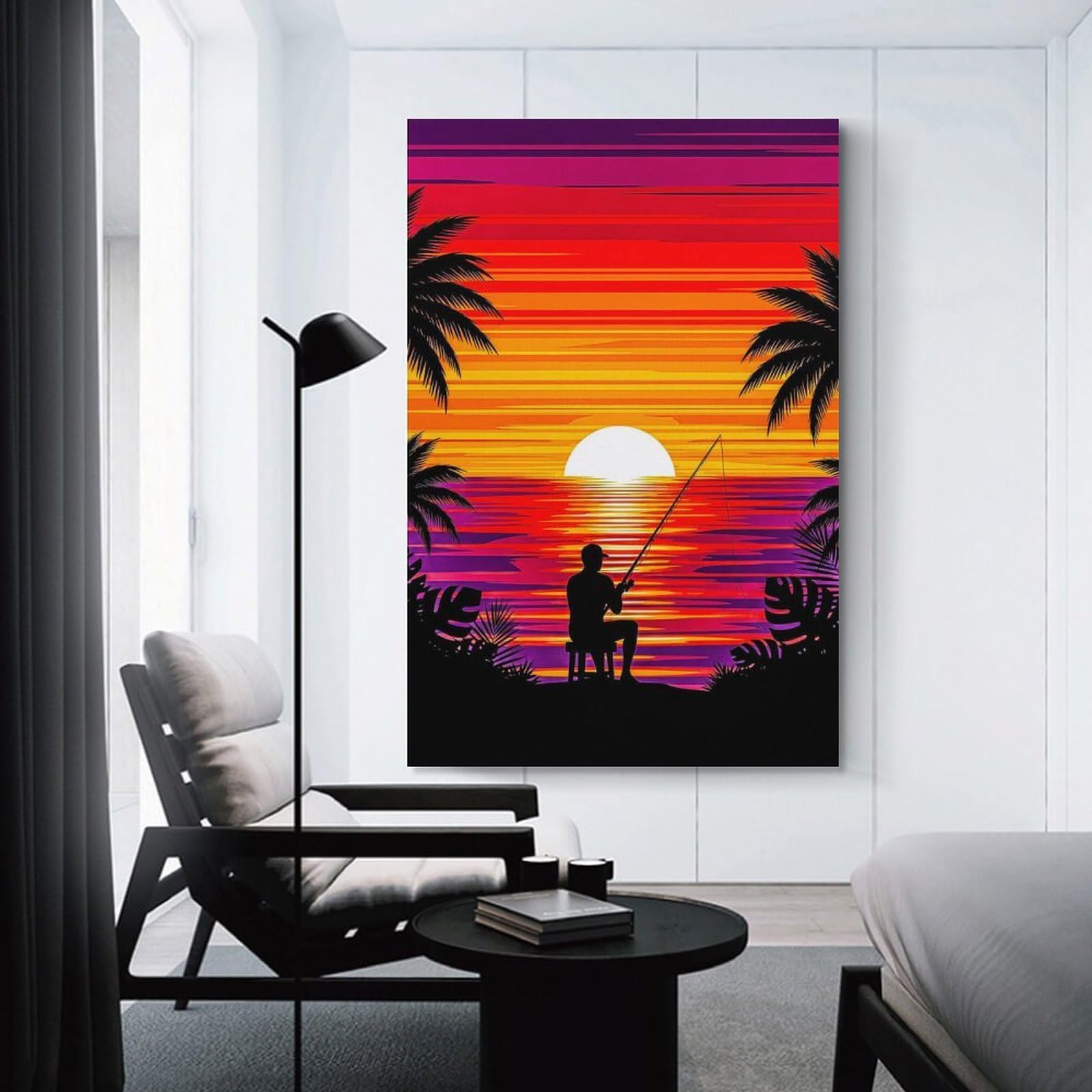 Junmoney Decorative Wall Artwork Fisherman at Sunset Tropical Beach, 20x30inch(50x75cm), for Living Room, Bedroom Or Apartment Walls, Decorative Artwork for Empty Walls