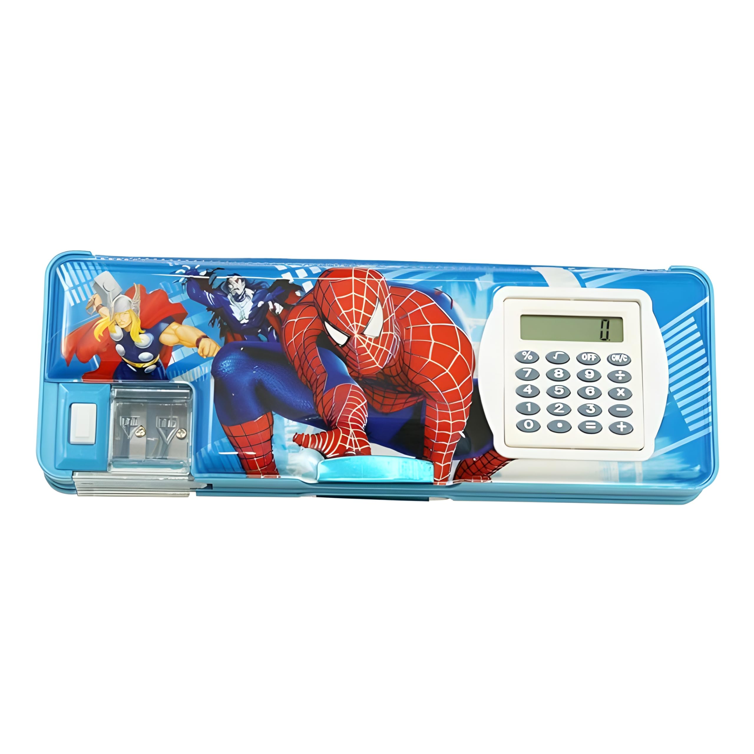 Magnetic Pencil Box with Calculator & Dual Sharpener for Girls & Boys for School | Big Size Cartoon Printed Pencil Case for Kids | Return Gifts for Kids (Spiderman Blue) (B0CQGDCMSX) Amazon Price History, Amazon Price Tracker