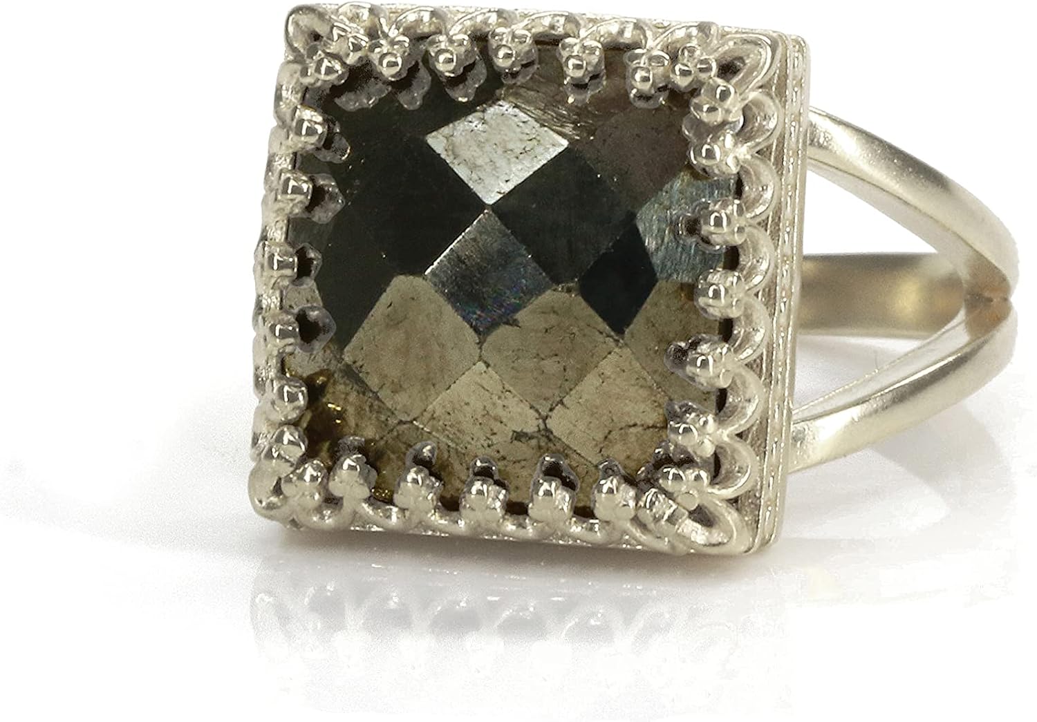 Square Pyrite Ring - Intricate Sterling Silver Rings - Fashion Gem Stone Rings, Statement Rings, Everyday Ring, Boho Rings - Customizable Handmade Jewelry for Her