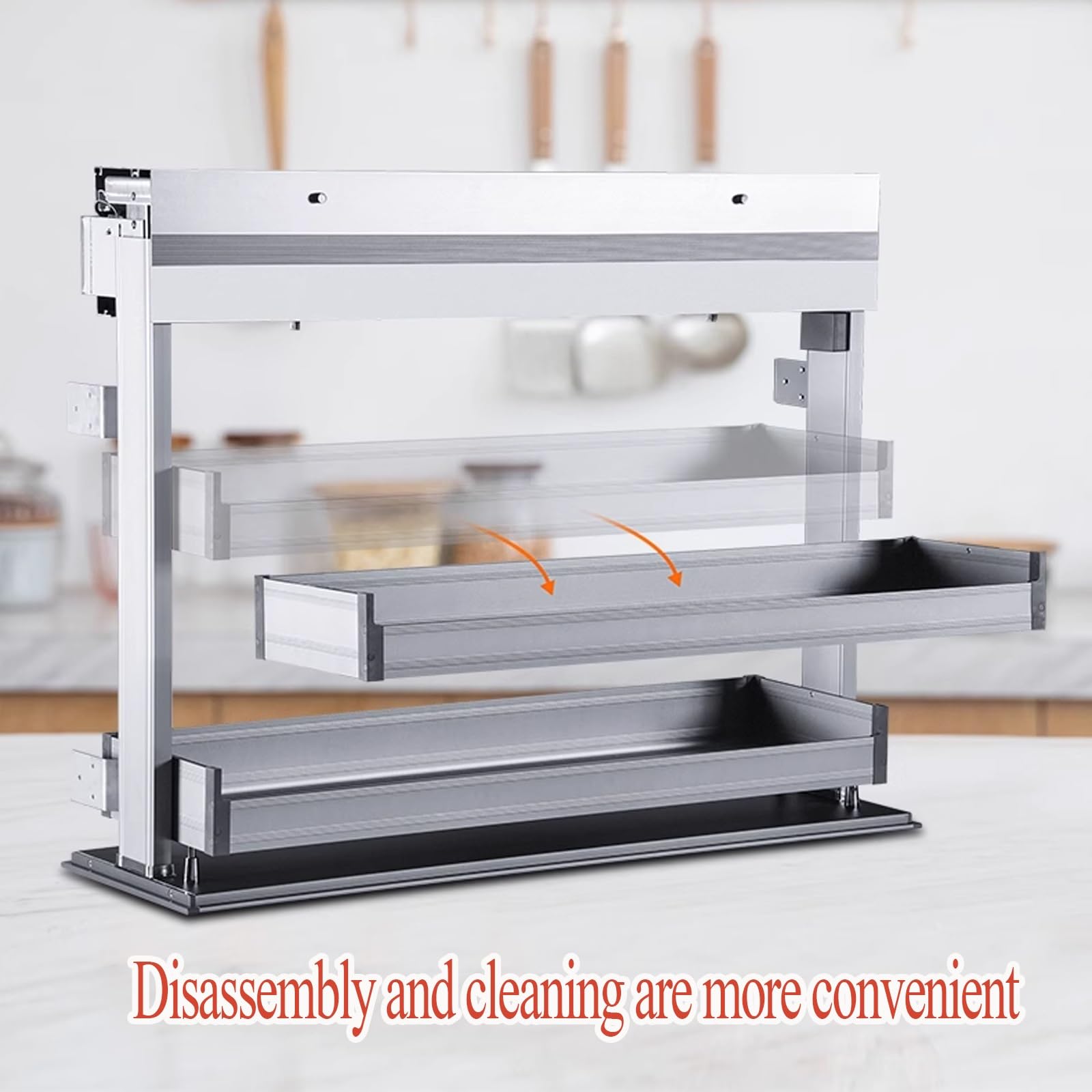 Organizador de especias extraíble, 2 niveles deslizables con interruptor táctil, se adapta a armarios superiores, capacidad de carga de hasta 20 kg, fácil acceso a condimentos
