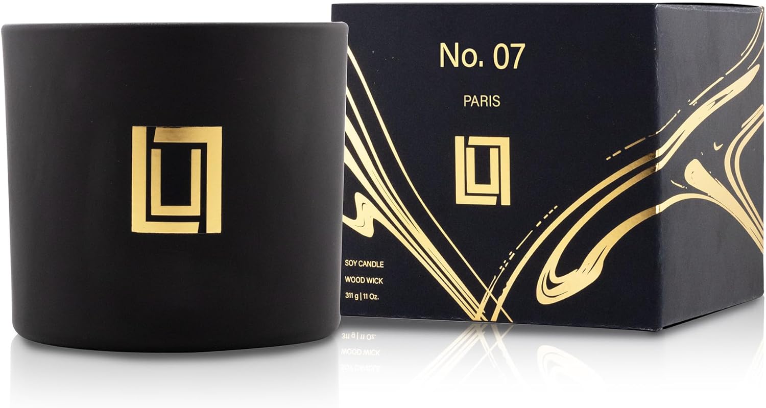 Lulu Candles | No. 07 Paris | Basil, Water Lily, Amber | Luxury Scented Soy Jar Candle with Wood Wick | Hand Poured in The USA | Highly Scented & Long Lasting (11 Oz. Jar Candle)