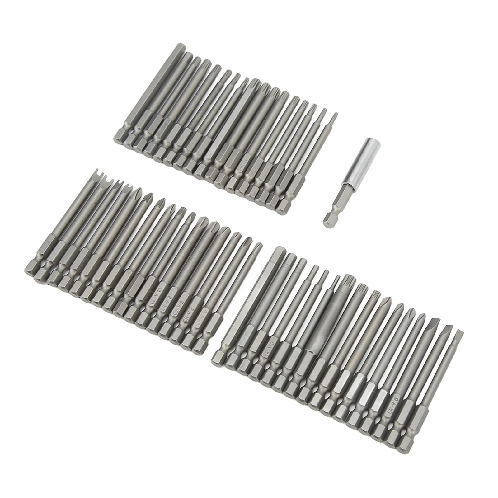 Juego de puntas Extra largas 50 Uds., destornillador Torq embrague estriadas hexagonales planas y cuadradas, varios tamaños