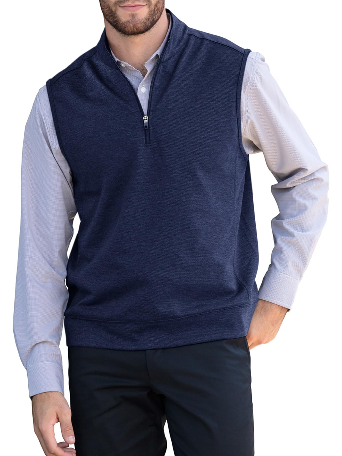 Makkrom Mens Quarter Zip Sleeveless Golf Vest Pullover Stand Collar Casual Vests Outerwear