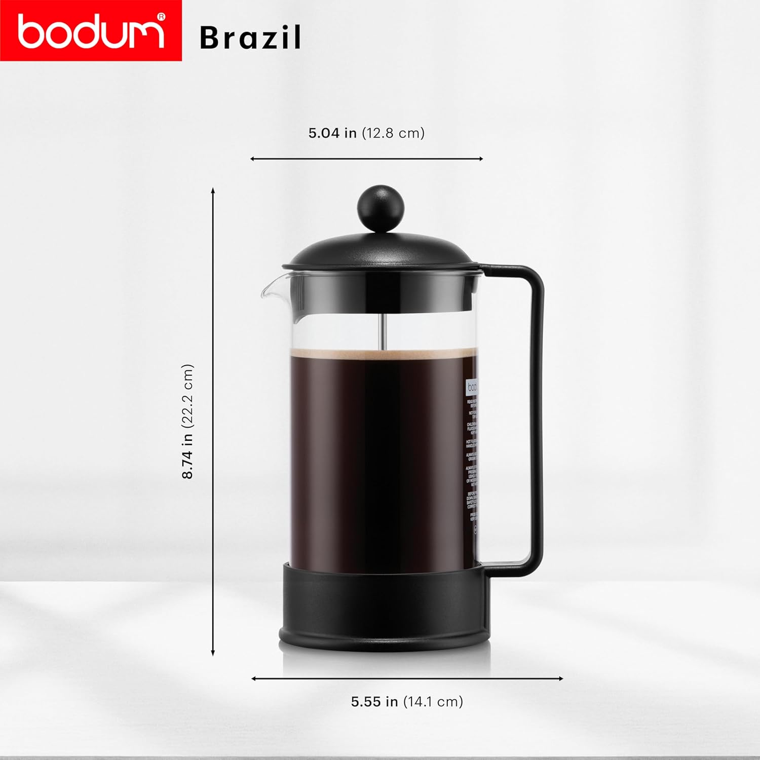 BODUM Brazil 8 Cup French Press Coffee Maker, Black, 1.0 l, 34 oz