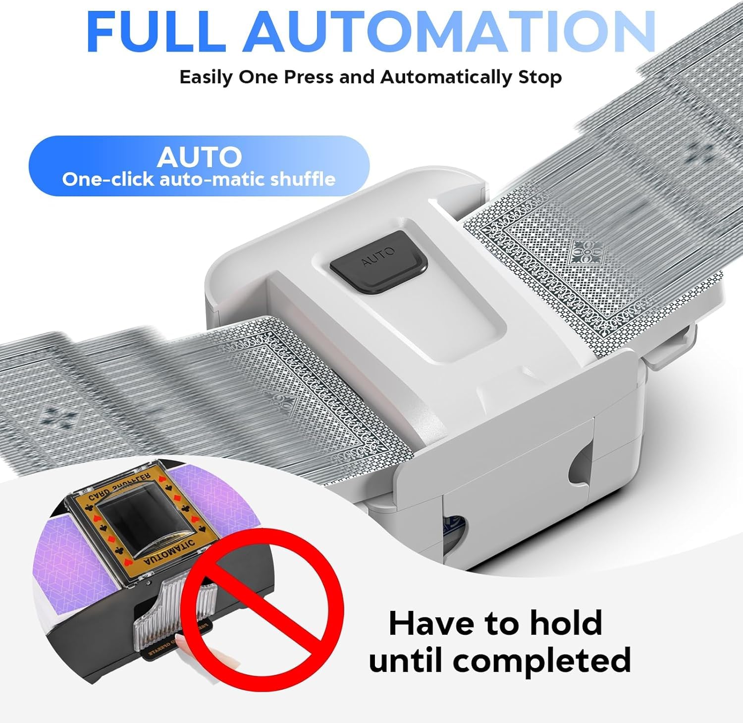 Kartenmischmaschine, Automatischer Kartenmischer für 1–2 Decks, Wiederaufladbarer Kartenmischer mit geräuscharmem Betrieb, USB-C-Akku für Texas Hold’em, Poker, UNO, Blackjack, Skip-Bo, Phase (A)