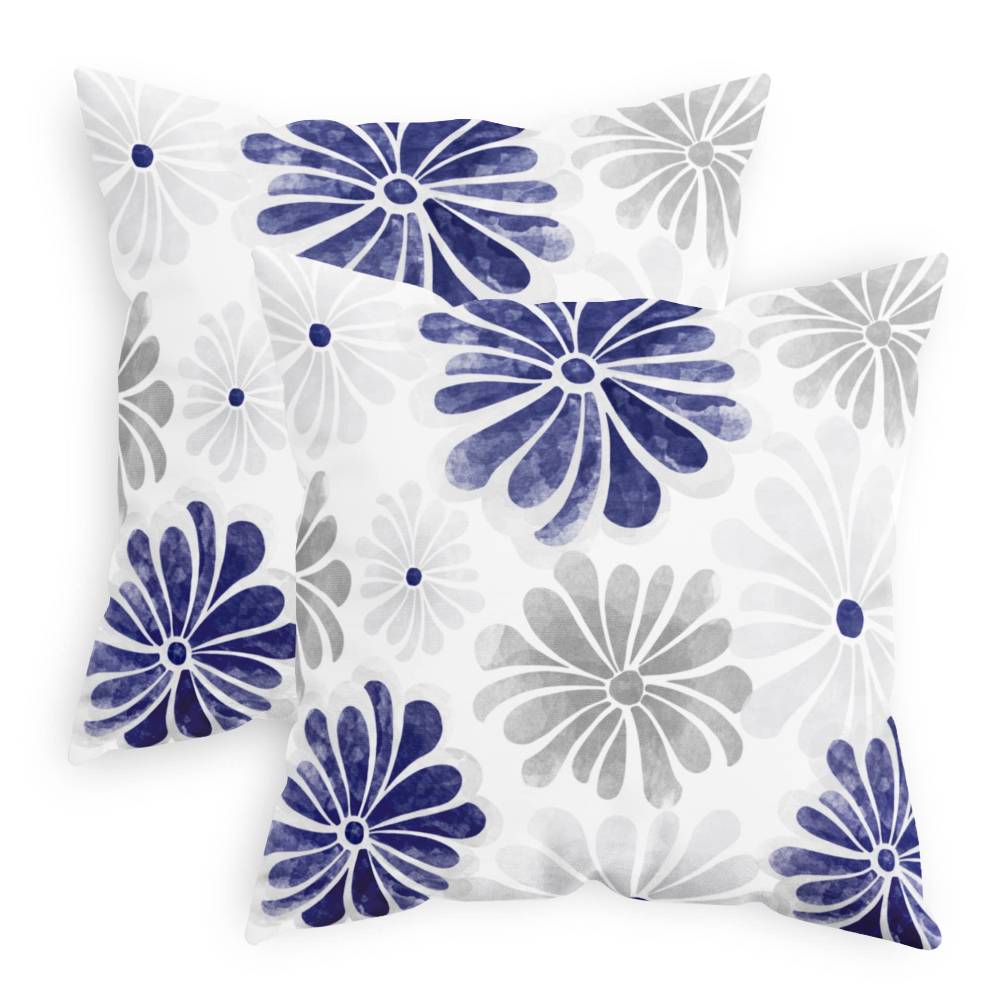 CaliTime Throw Pillow Cases Pack of 2 Cozy Fleece Two-Tone Blooming Flowers Decorative Cushion Covers for Couch Bed Sofa Farmhouse Decoration 45cm X 45cm Navy Blue Grey โ image 1