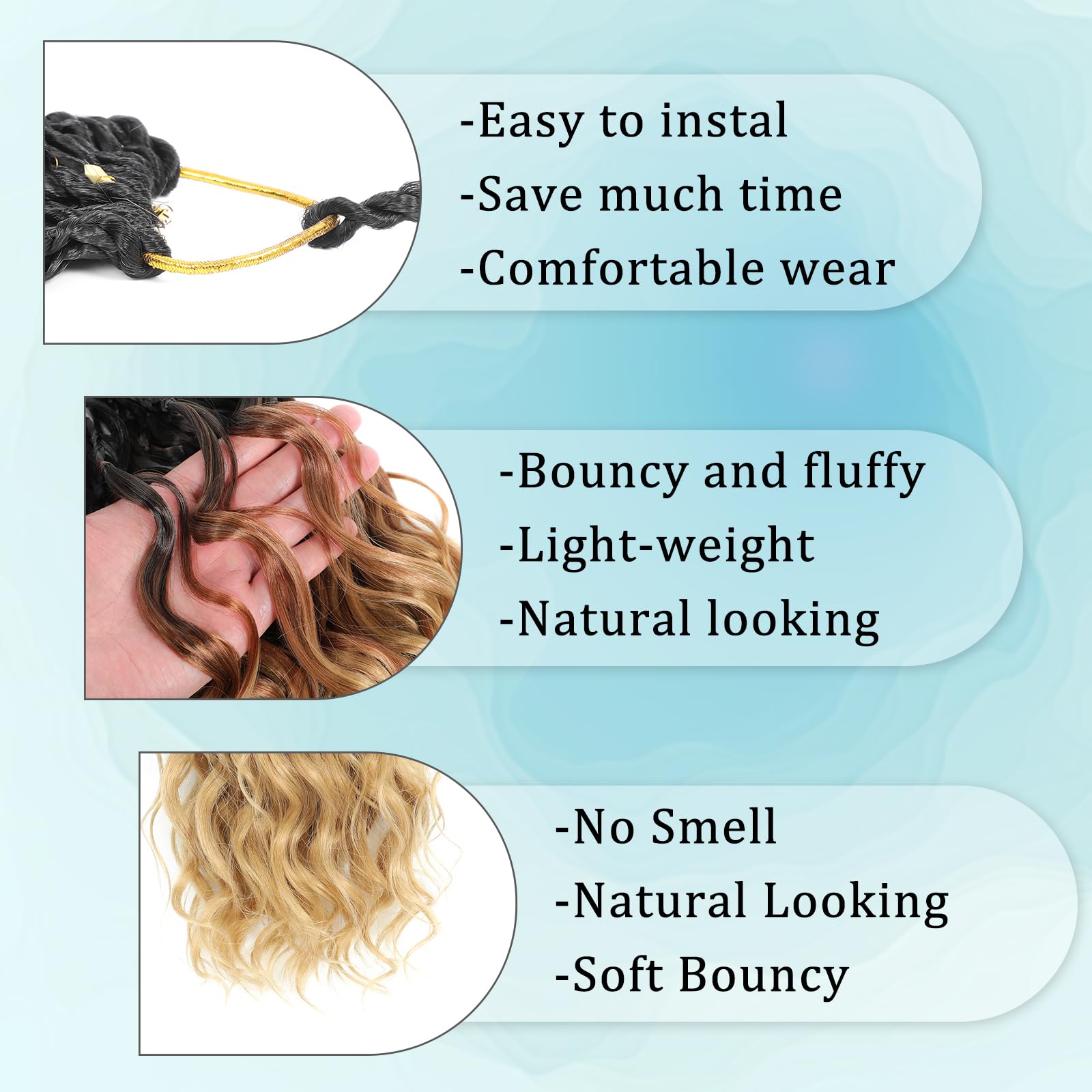 Pre Looped Ocean Wave Crochet Hair 8 Packs Boho Ocean Braids Short Curly Crochet Hair Pre Twisted Synthetic Deep Wavy Crochet Hair for Women (1B/30/27 - Image 3