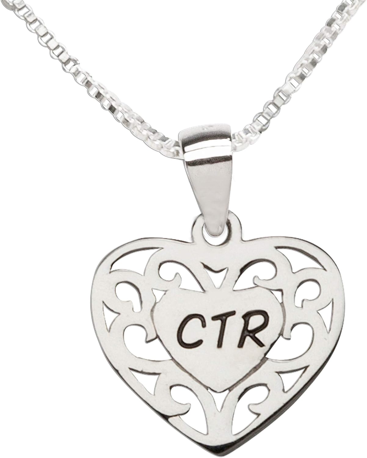 Cherished Moments .925 Sterling Silver CTR Heart Necklace for Girls Baptism