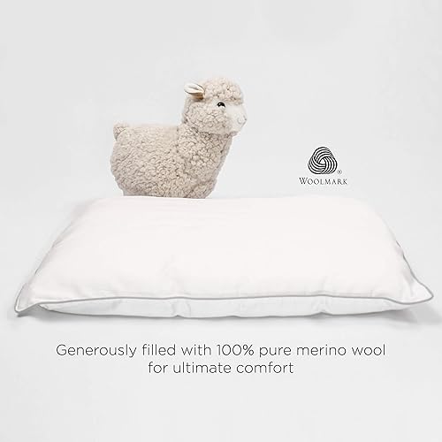 Miniatura 3 de Woolino Almohada para niños pequeños, 100% relleno de lana transpirable y funda de algodón para dormir, tamaño de viaje para niños pequeños, 14 x 19