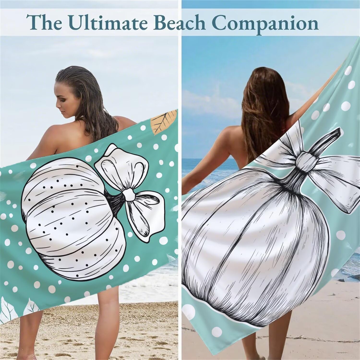 Calabaza Toalla Playa Grande 90x200cm Lunares Toalla Microfibra Absorbente Ultrasuave Compacta Beach Towel, Secado Rápido Antiarena Sterilla Playa con Botón presión Diseño para Piscina Yoga, Model890