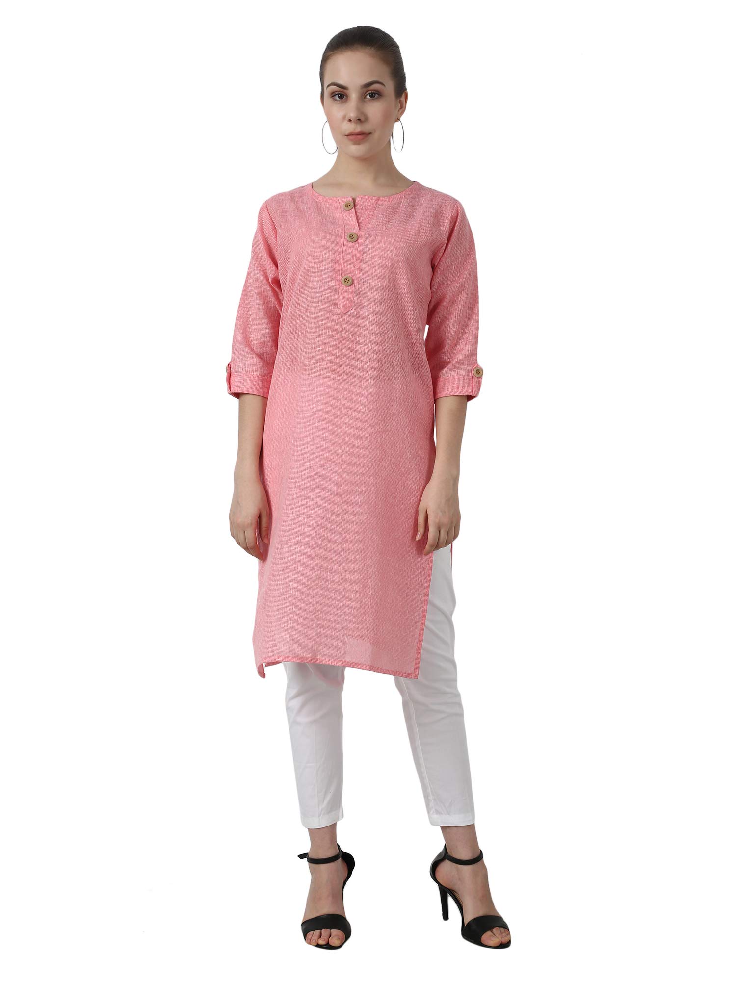 BIBO Women Plain Matty Cotton Straight 3/4 Sleeve